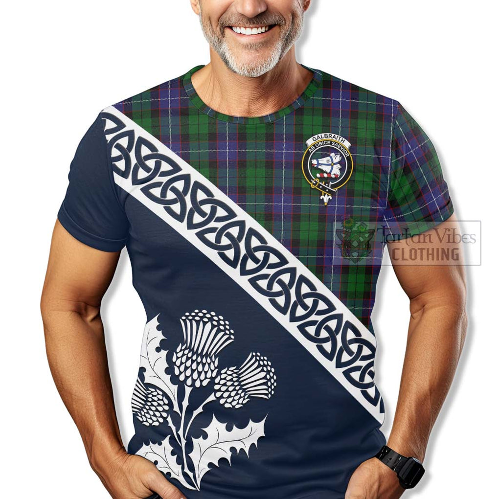 Galbraith Tartan T-Shirt Featuring Thistle and Scotland Map