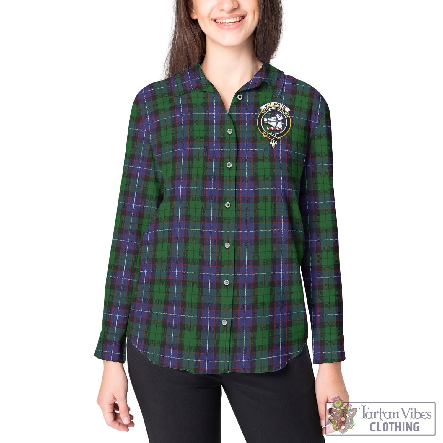 Tartan Vibes Clothing Galbraith Tartan Womens Casual Shirt with Family Crest