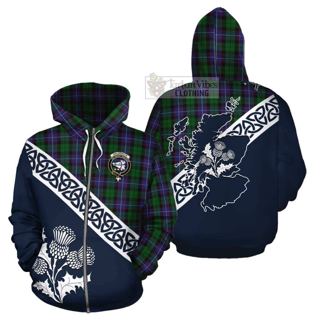 Tartan Vibes Clothing Galbraith Tartan Cotton Hoodie Featuring Thistle and Scotland Map