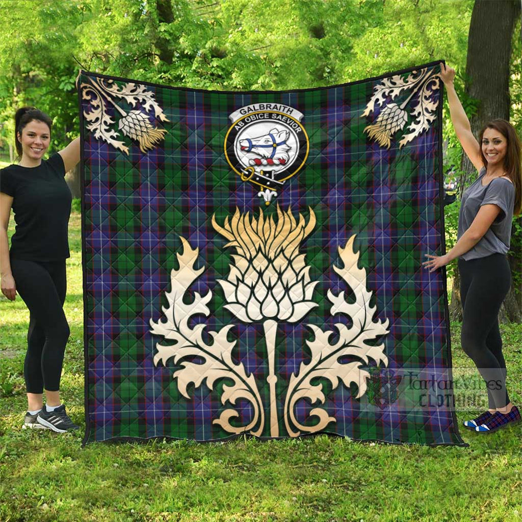 Tartan Vibes Clothing Galbraith Tartan Quilt with Family Crest and Golden Thistle Style