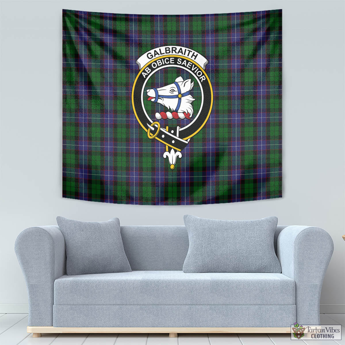 Tartan Vibes Clothing Galbraith Tartan Tapestry Wall Hanging and Home Decor for Room with Family Crest