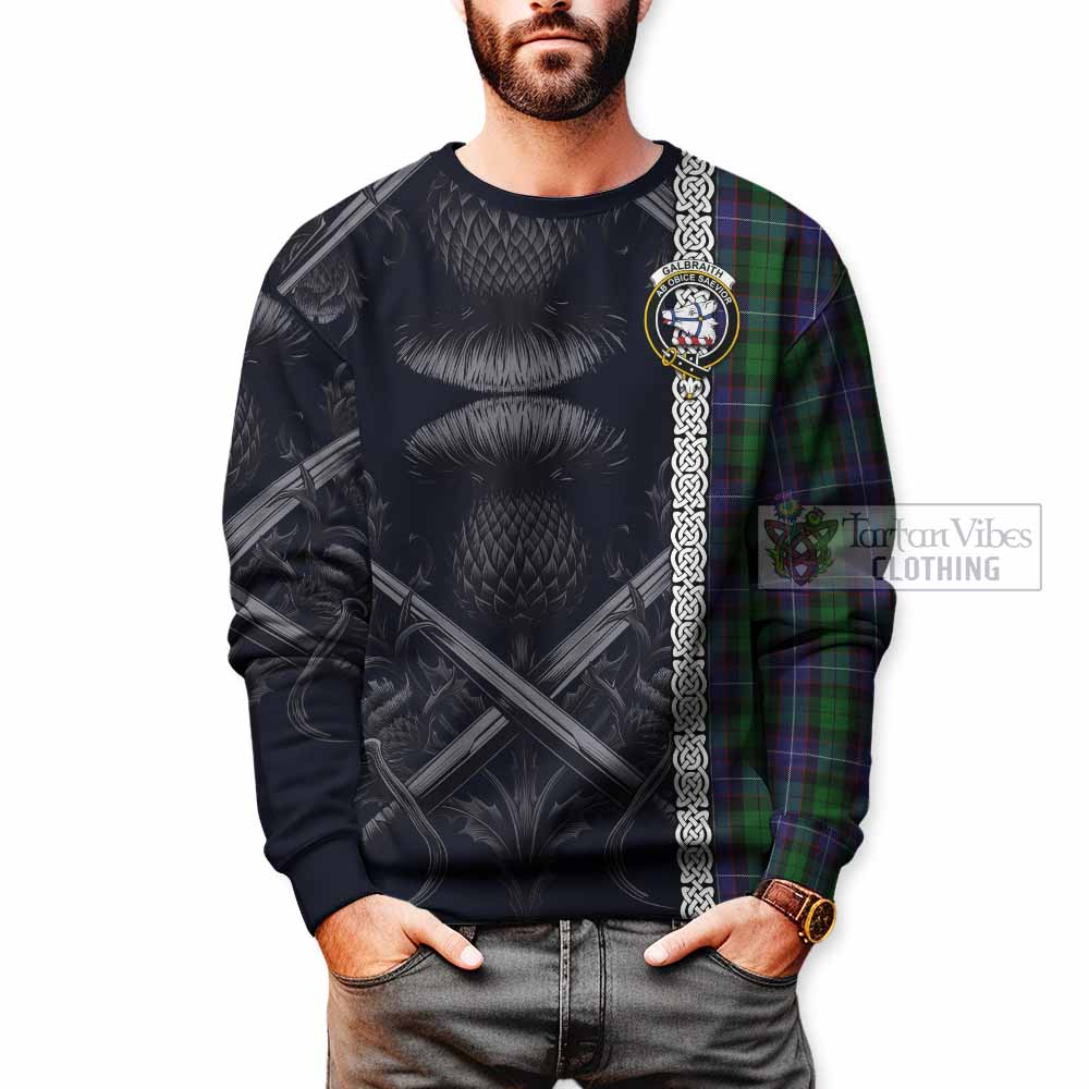 Tartan Vibes Clothing Galbraith Tartan Sweatshirt with Family Crest Cross Sword Thistle Celtic Vibes