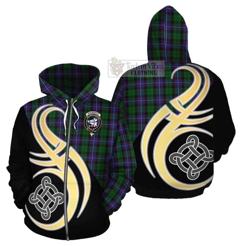 Tartan Vibes Clothing Galbraith Tartan Cotton Hoodie with Family Crest and Celtic Symbol Style