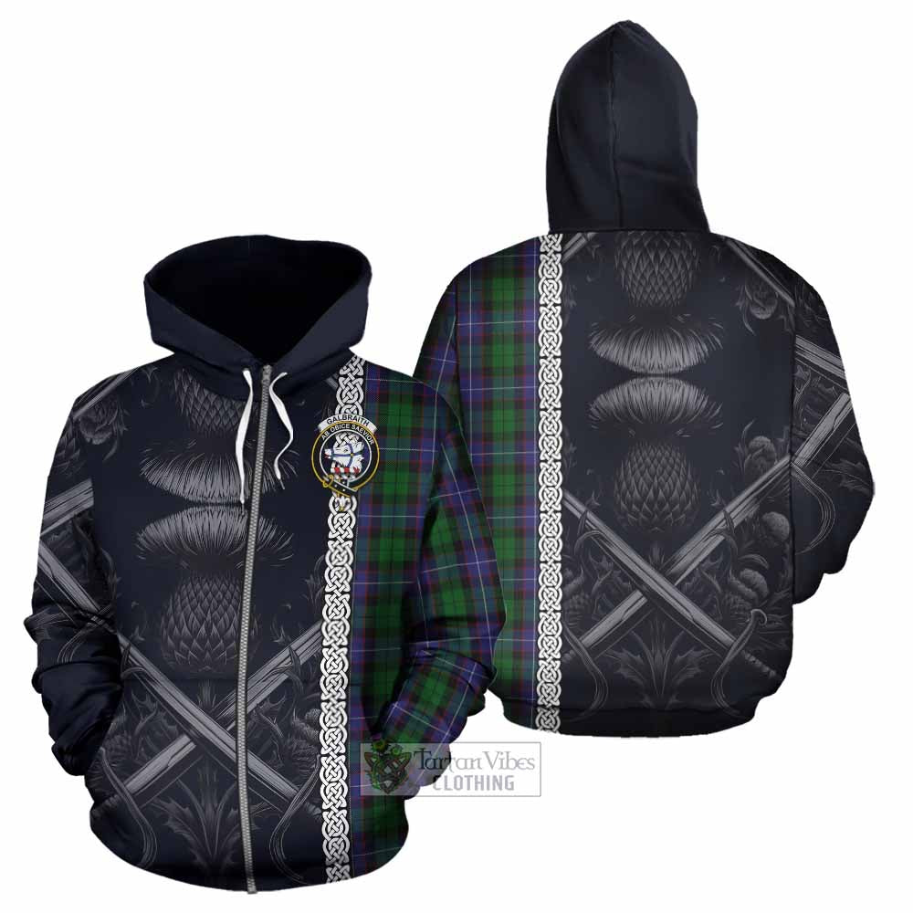Galbraith Tartan Hoodie with Family Crest Cross Sword Thistle Celtic Vibes Zip Hoodie - Tartan Vibes Clothing
