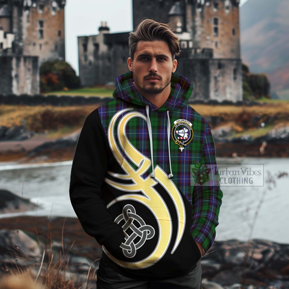 Tartan Vibes Clothing Galbraith Tartan Cotton Hoodie with Family Crest and Celtic Symbol Style