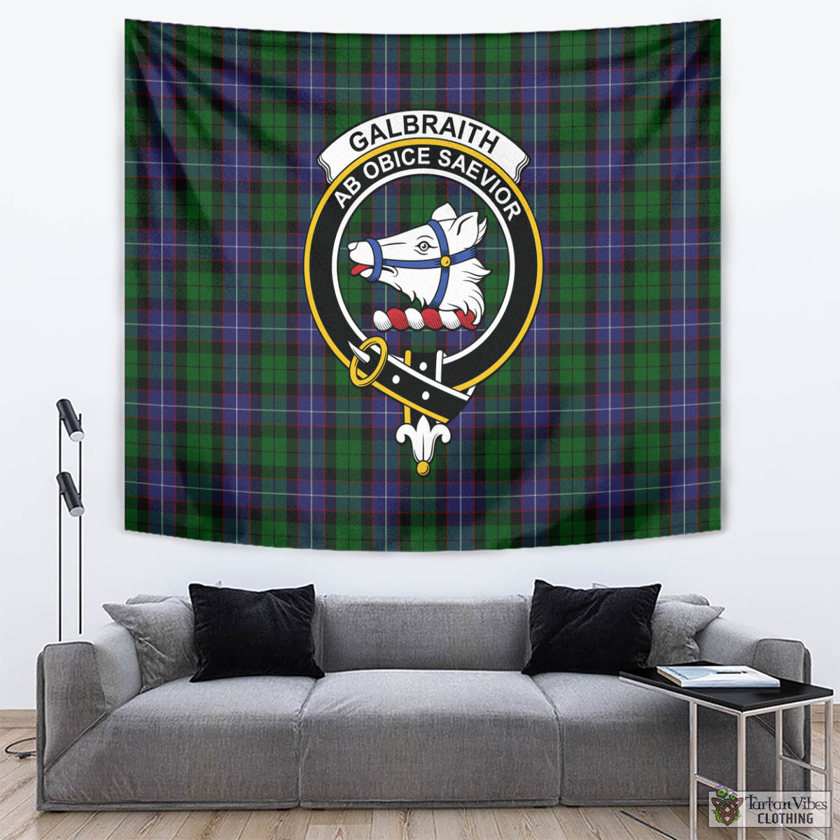 Tartan Vibes Clothing Galbraith Tartan Tapestry Wall Hanging and Home Decor for Room with Family Crest