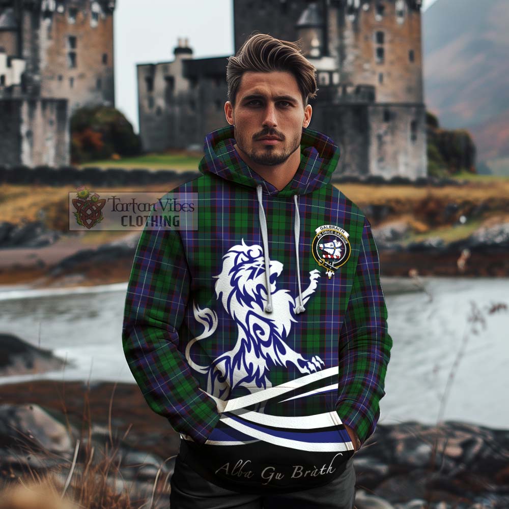 Tartan Vibes Clothing Galbraith Tartan Cotton Hoodie with Alba Gu Brath Regal Lion Emblem