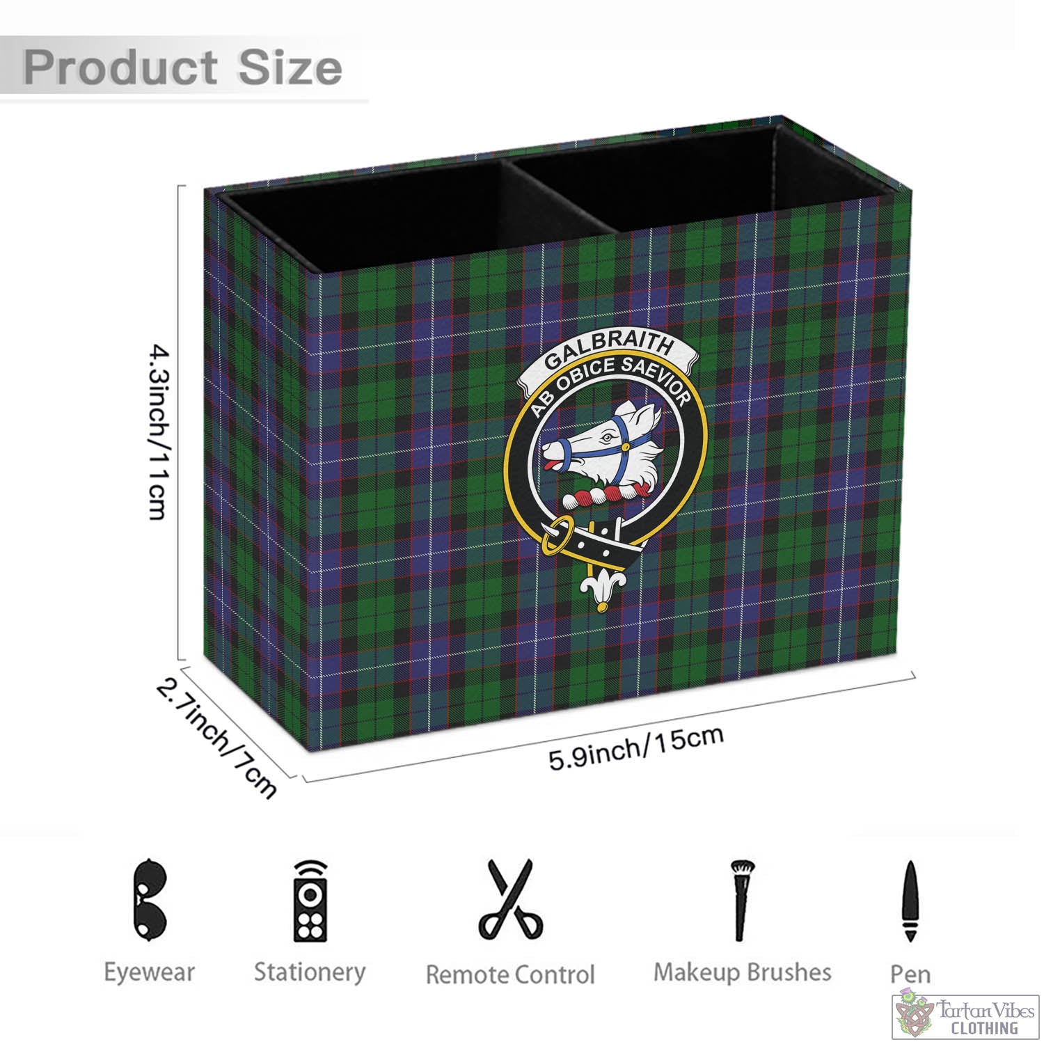 Tartan Vibes Clothing Galbraith Tartan Pen Holder with Family Crest