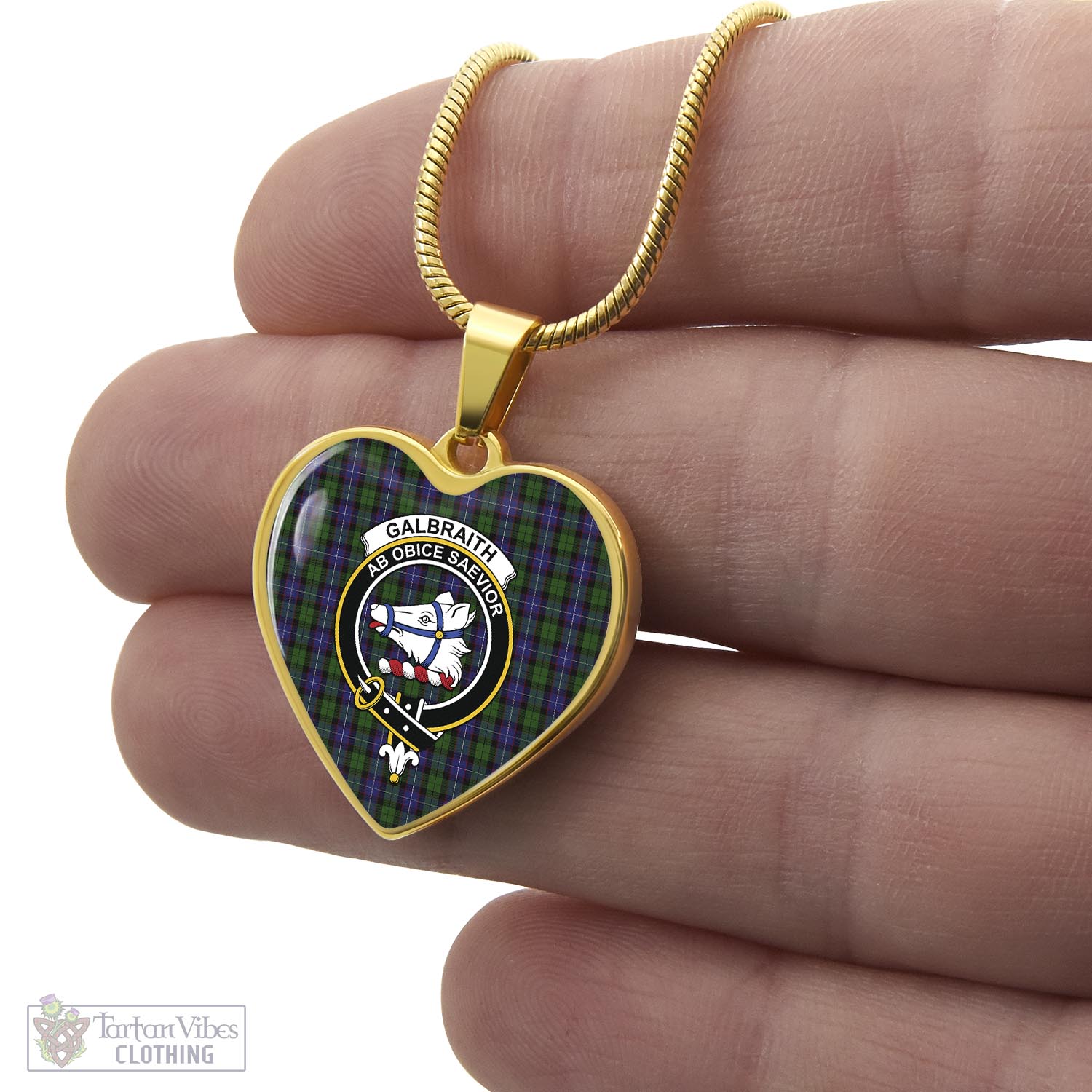 Tartan Vibes Clothing Galbraith Tartan Heart Necklace with Family Crest