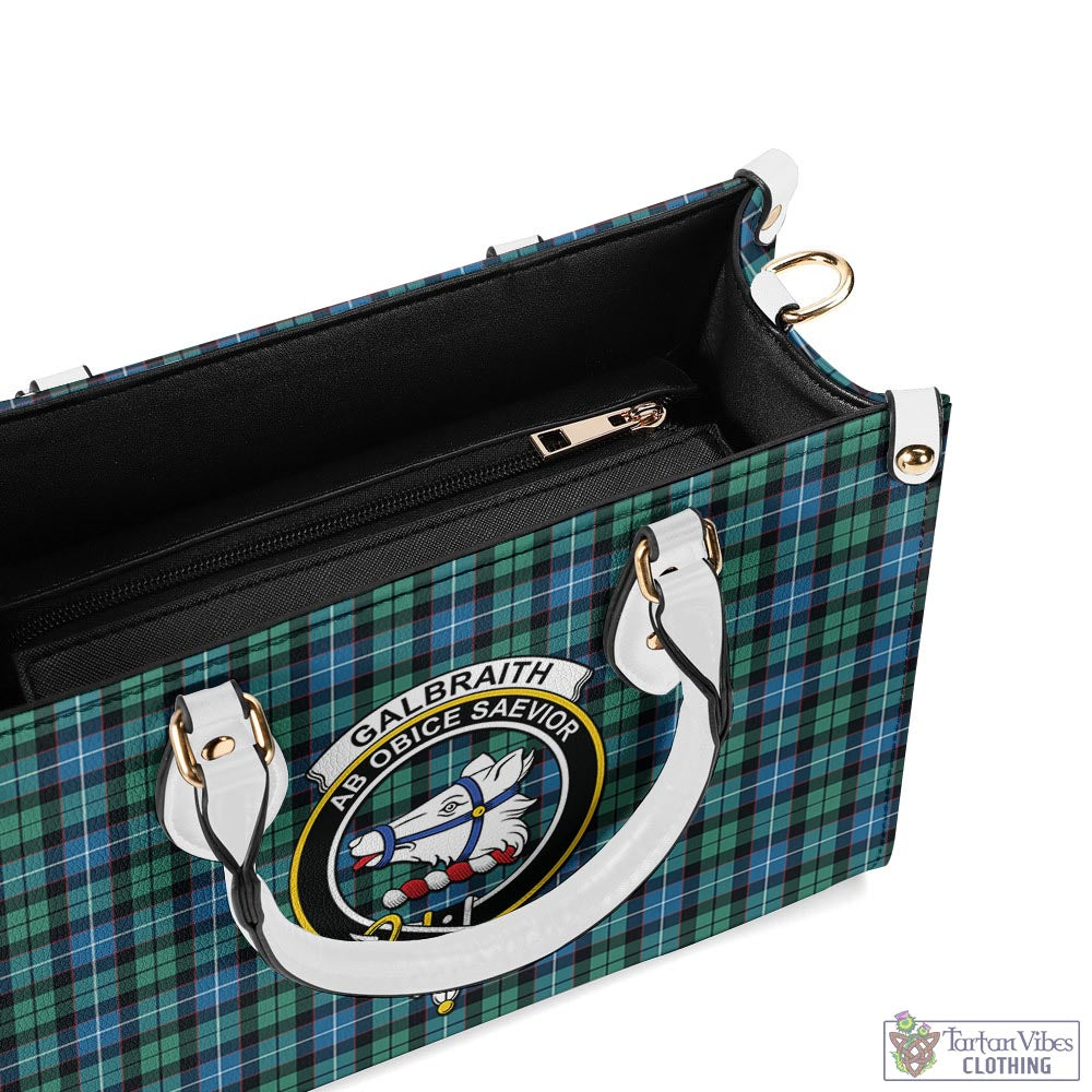 Tartan Vibes Clothing Galbraith Ancient Tartan Luxury Leather Handbags with Family Crest