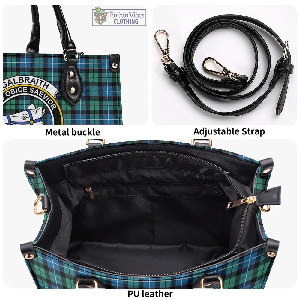 Tartan Vibes Clothing Galbraith Ancient Tartan Luxury Leather Handbags with Family Crest