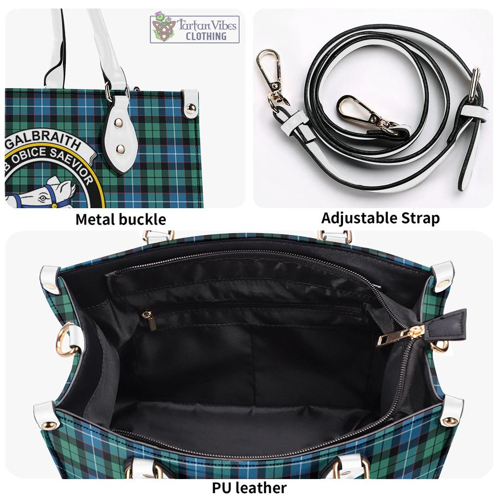 Tartan Vibes Clothing Galbraith Ancient Tartan Luxury Leather Handbags with Family Crest