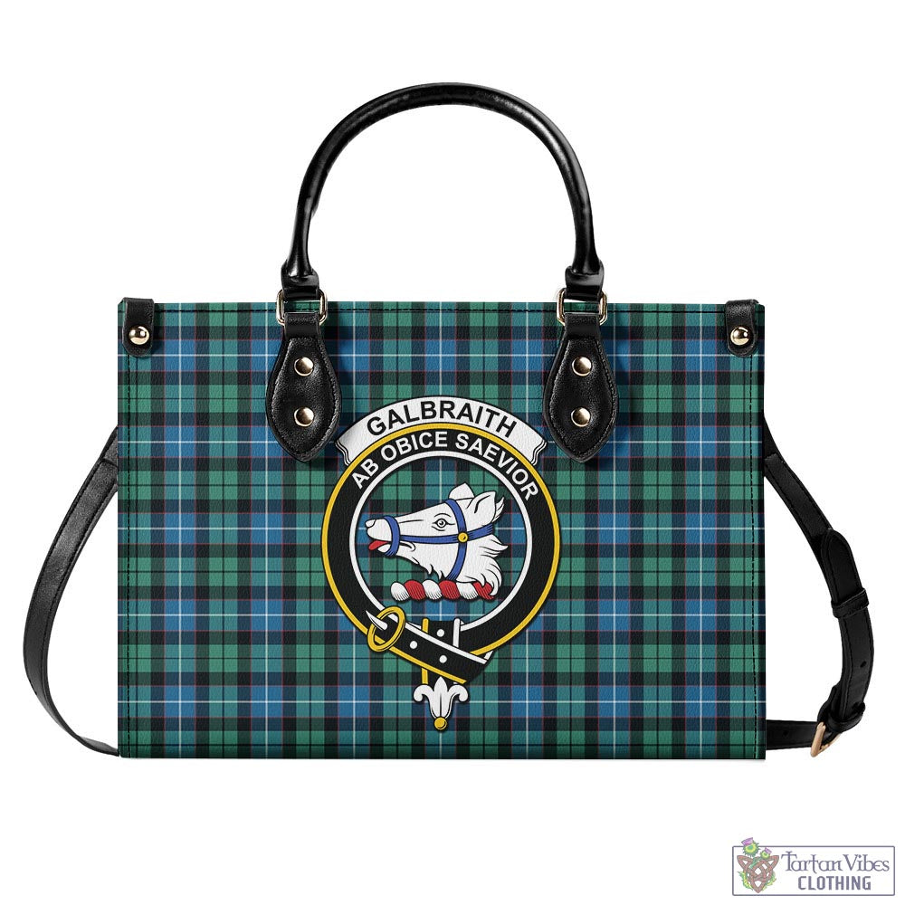 Tartan Vibes Clothing Galbraith Ancient Tartan Luxury Leather Handbags with Family Crest