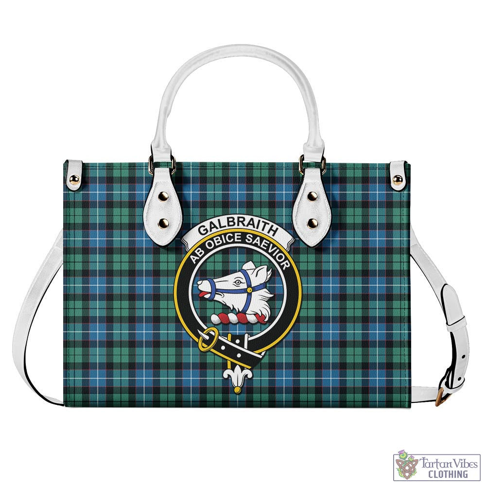 Tartan Vibes Clothing Galbraith Ancient Tartan Luxury Leather Handbags with Family Crest