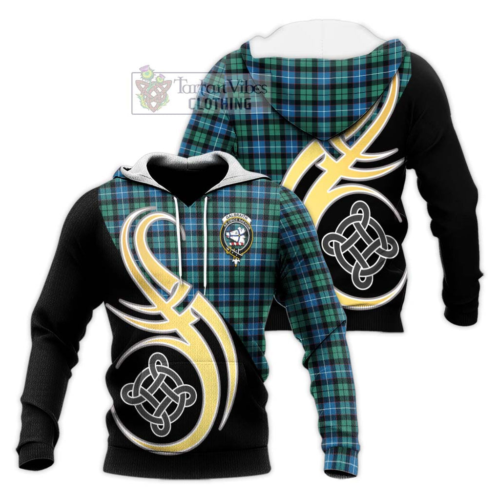 Galbraith Ancient Tartan Knitted Hoodie with Family Crest and Celtic Symbol Style Unisex Knitted Pullover Hoodie - Tartan Vibes Clothing