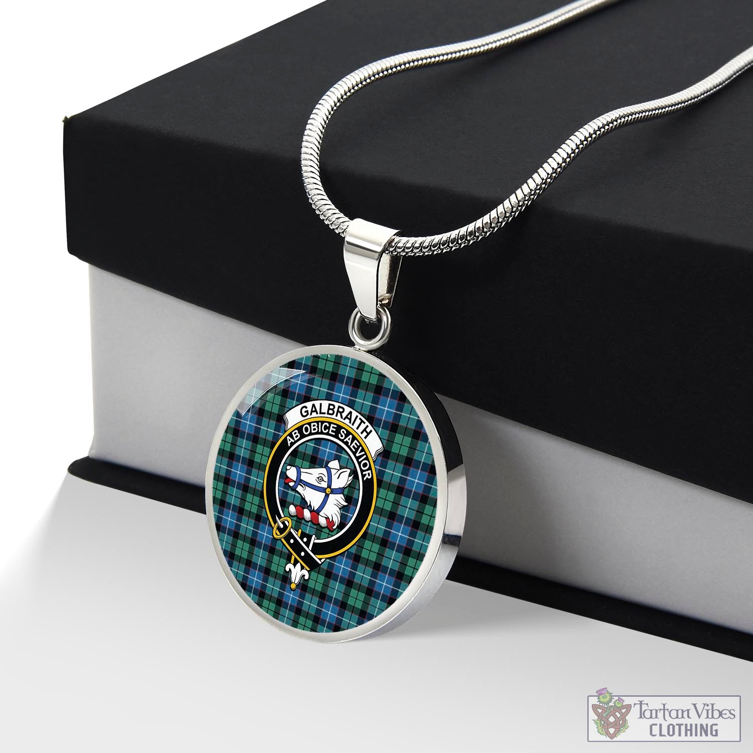 Tartan Vibes Clothing Galbraith Ancient Tartan Circle Necklace with Family Crest