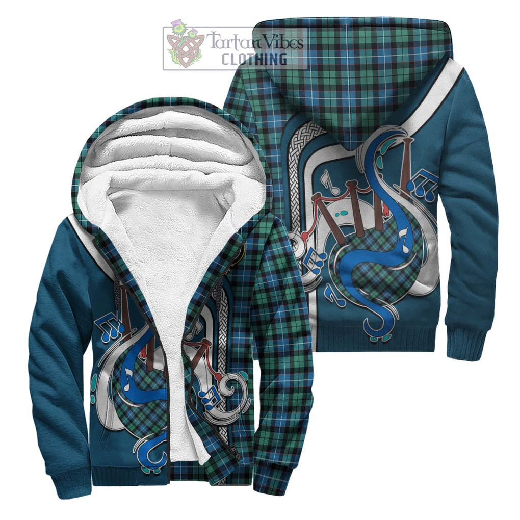 Galbraith Ancient Tartan Sherpa Hoodie with Epic Bagpipe Style Unisex S - Tartanvibesclothing Shop