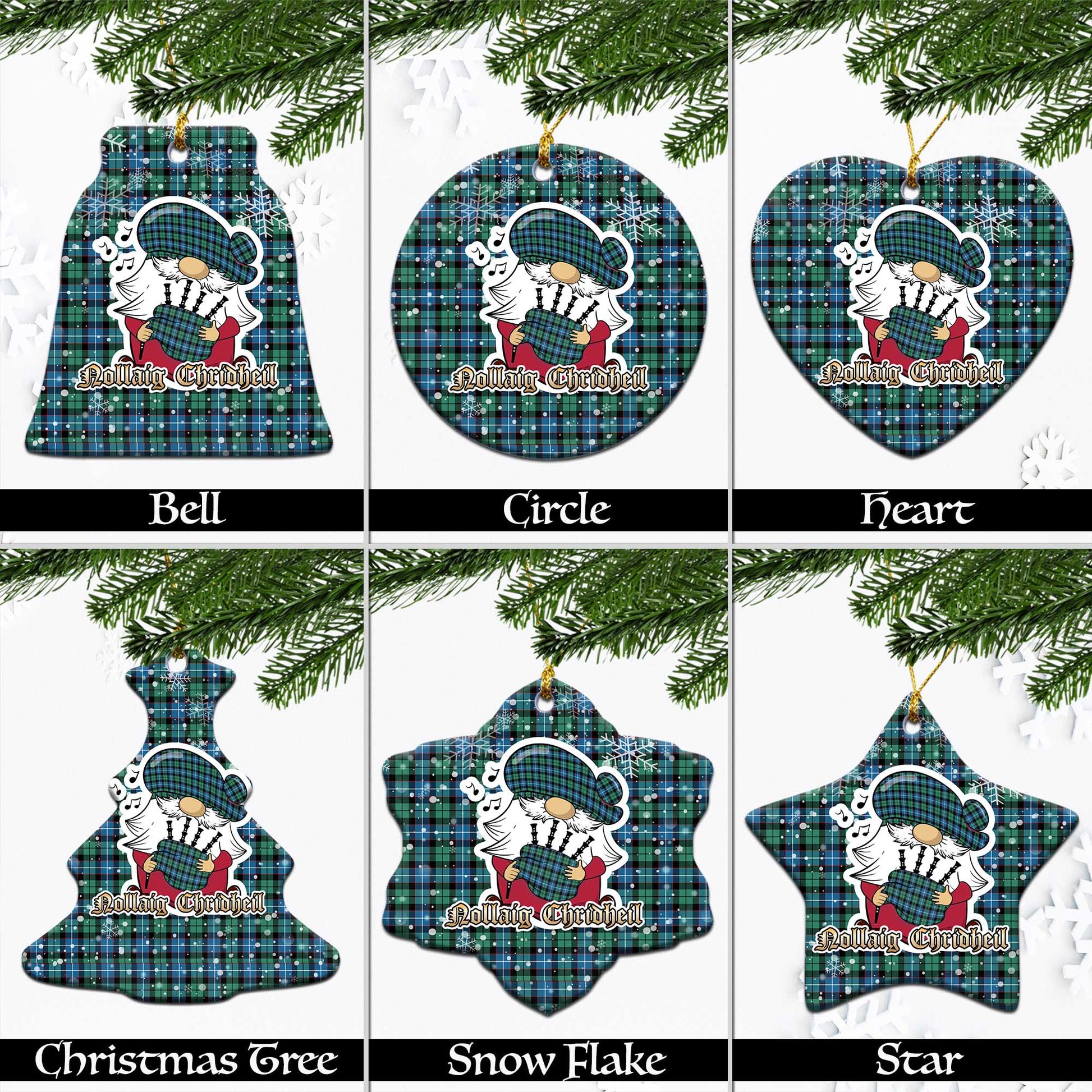 Galbraith Ancient Tartan Christmas Ornaments with Scottish Gnome Playing Bagpipes Ceramic - Tartanvibesclothing