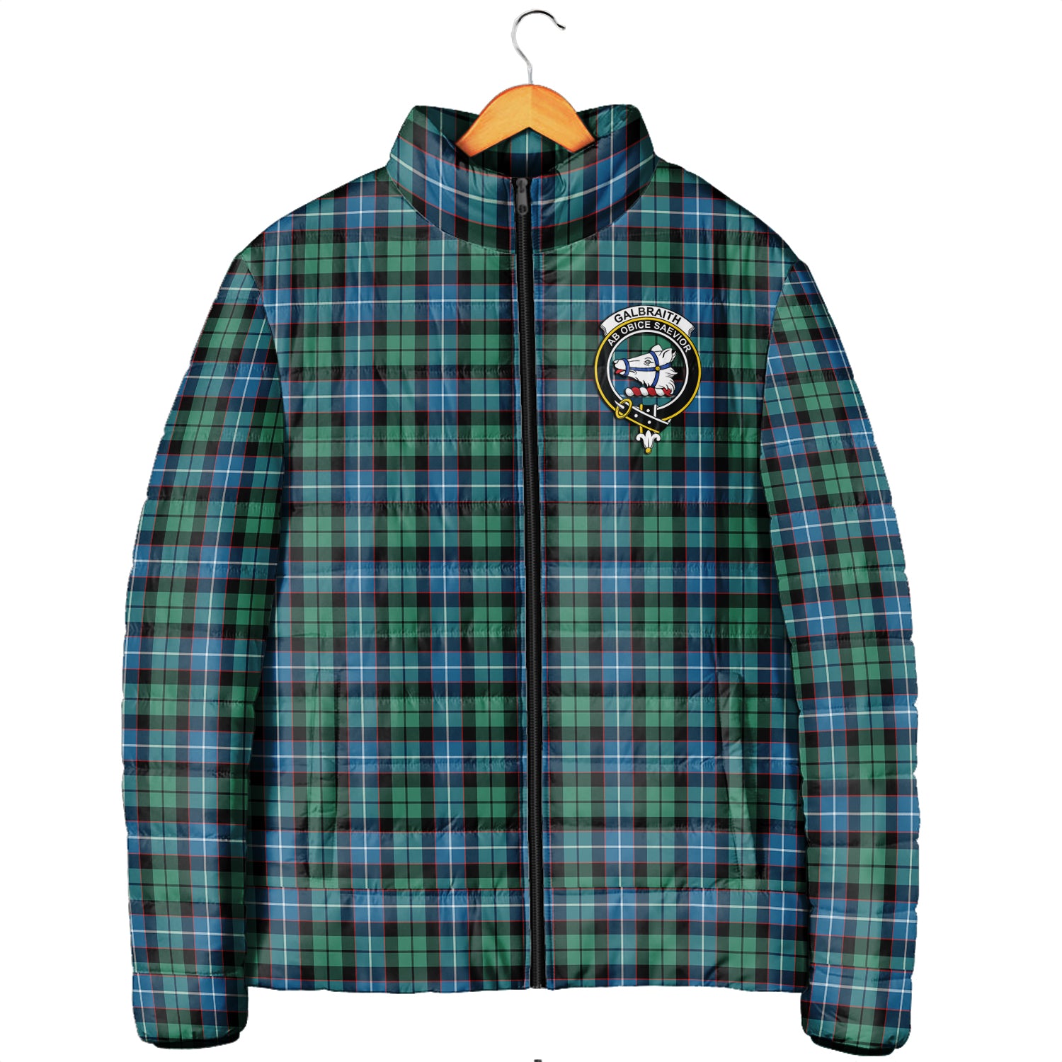 Galbraith Ancient Tartan Padded Jacket with Family Crest Men's Padded Jacket - Tartan Vibes Clothing