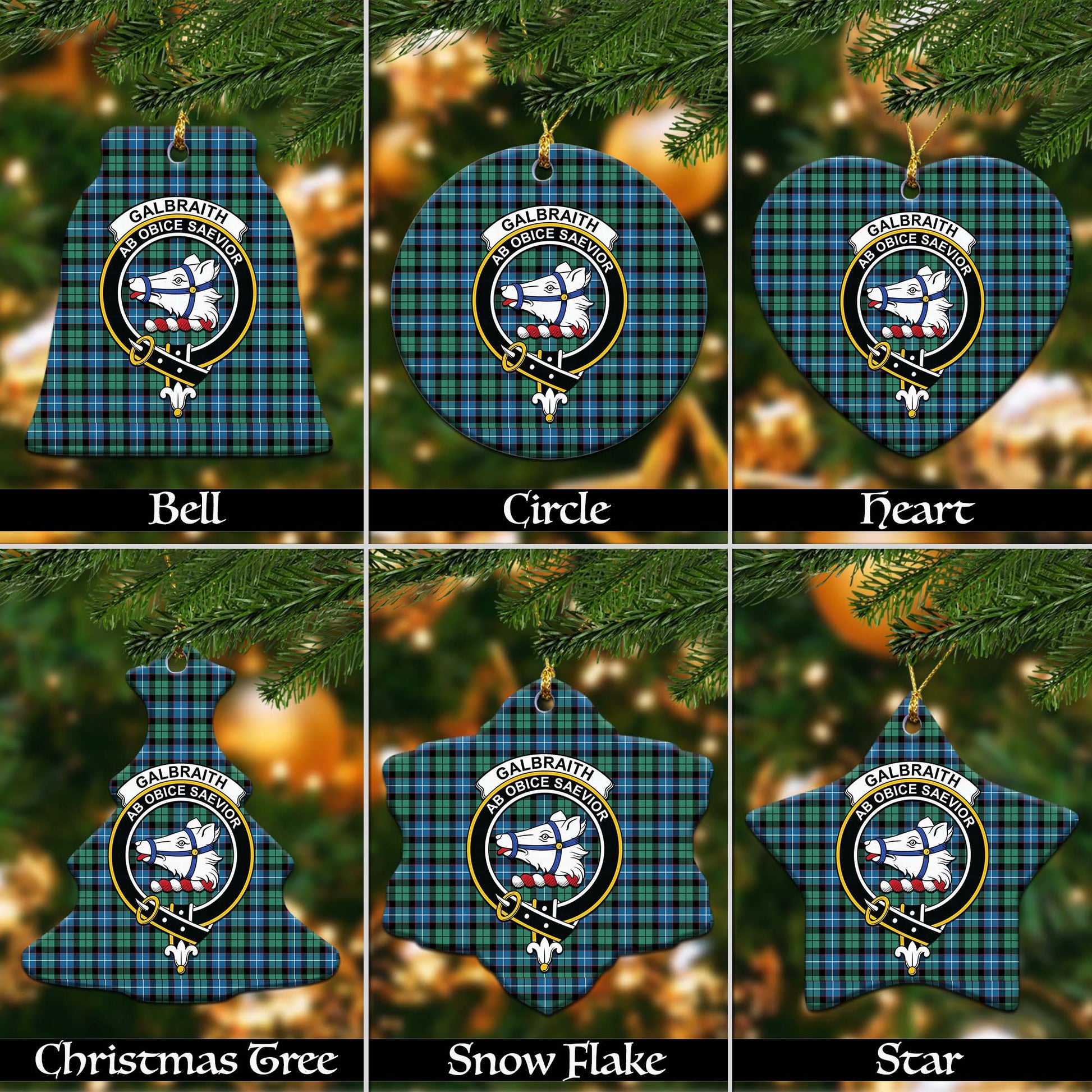 Galbraith Ancient Tartan Christmas Ornaments with Family Crest - Tartanvibesclothing