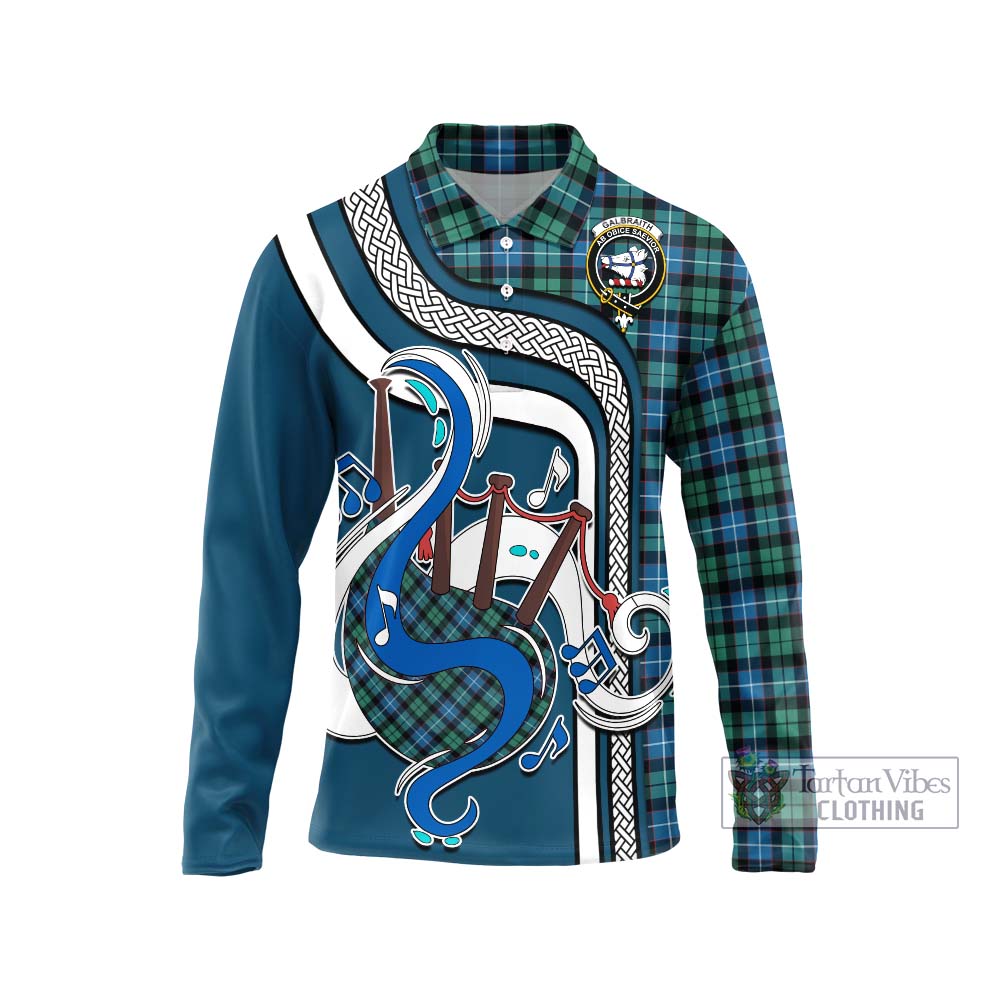 Tartan Vibes Clothing Galbraith Ancient Tartan Long Sleeve Polo Shirt with Epic Bagpipe Style