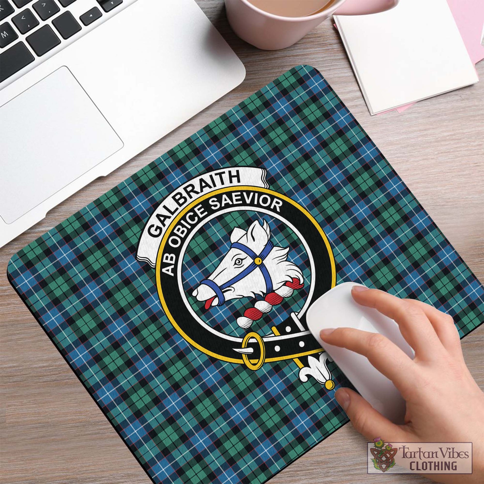 Tartan Vibes Clothing Galbraith Ancient Tartan Mouse Pad with Family Crest