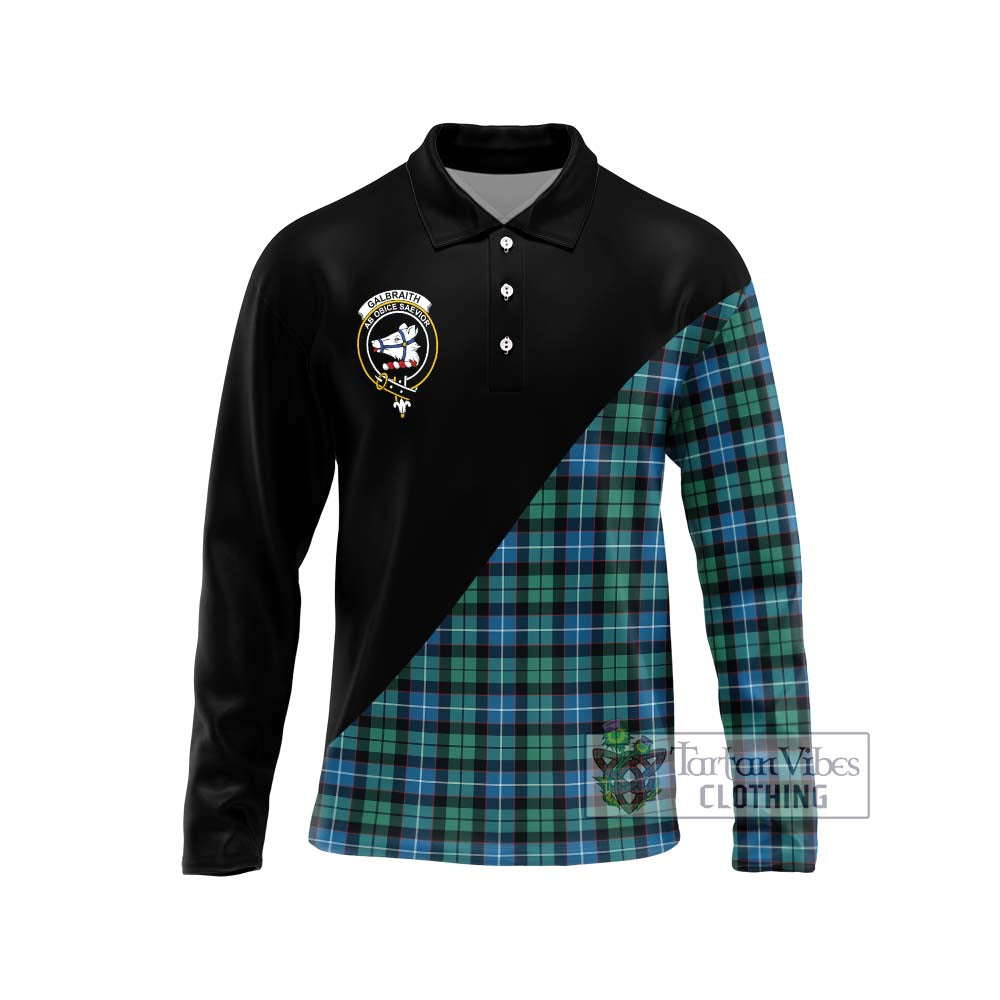 Galbraith Ancient Tartan Long Sleeve Polo Shirt with Family Crest and Military Logo Style Unisex - Tartanvibesclothing Shop