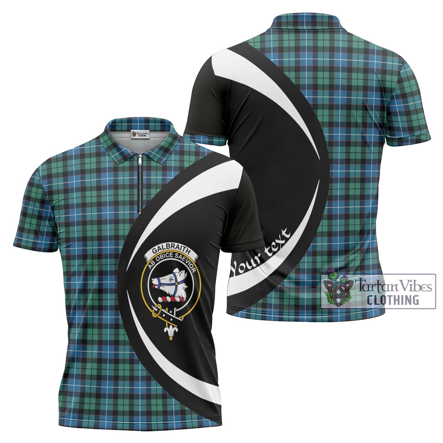 Tartan Vibes Clothing Galbraith Ancient Tartan Zipper Polo Shirt with Family Crest Circle Style