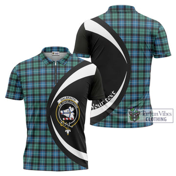 Galbraith Ancient Tartan Zipper Polo Shirt with Family Crest Circle Style