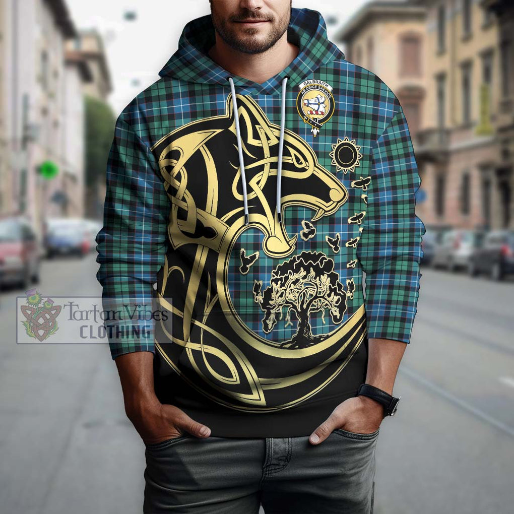 Galbraith Ancient Tartan Hoodie with Family Crest Celtic Wolf Style Zip Hoodie - Tartan Vibes Clothing