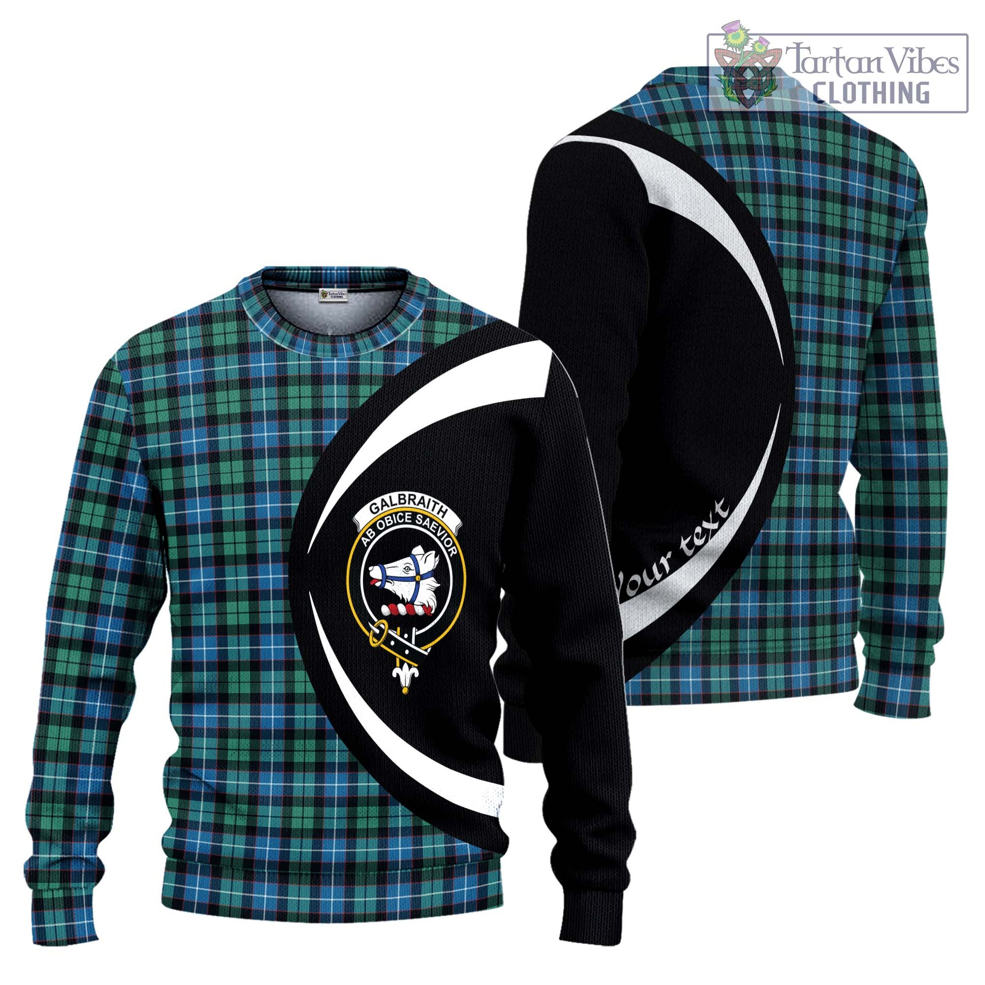 Galbraith Ancient Tartan Ugly Sweater with Family Crest Circle Style Unisex - Tartan Vibes Clothing