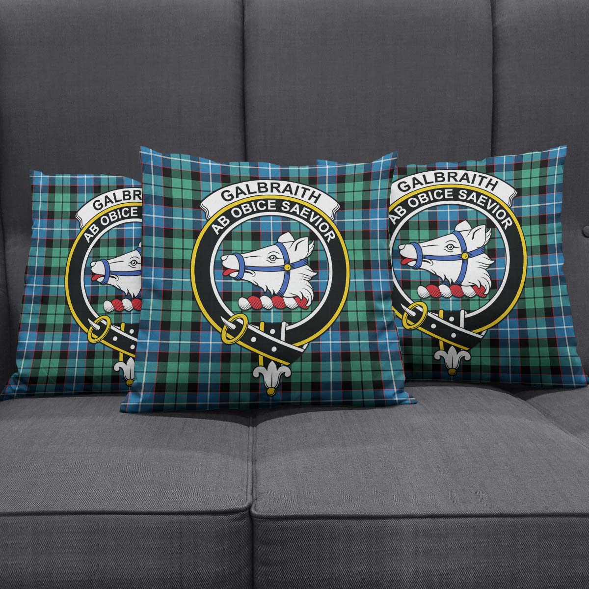 Galbraith Ancient Tartan Pillow Cover with Family Crest Square Pillow Cover - Tartanvibesclothing