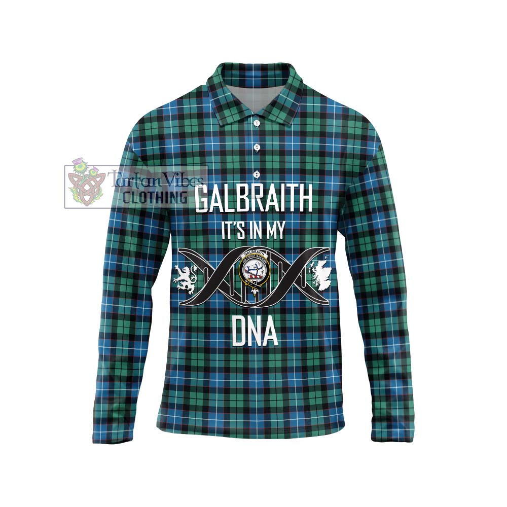 Galbraith Ancient Tartan Long Sleeve Polo Shirt with Family Crest DNA In Me Style Unisex - Tartanvibesclothing Shop