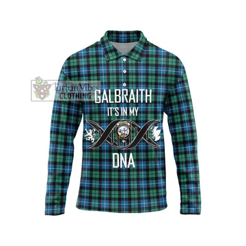 Galbraith Ancient Tartan Long Sleeve Polo Shirt with Family Crest DNA In Me Style