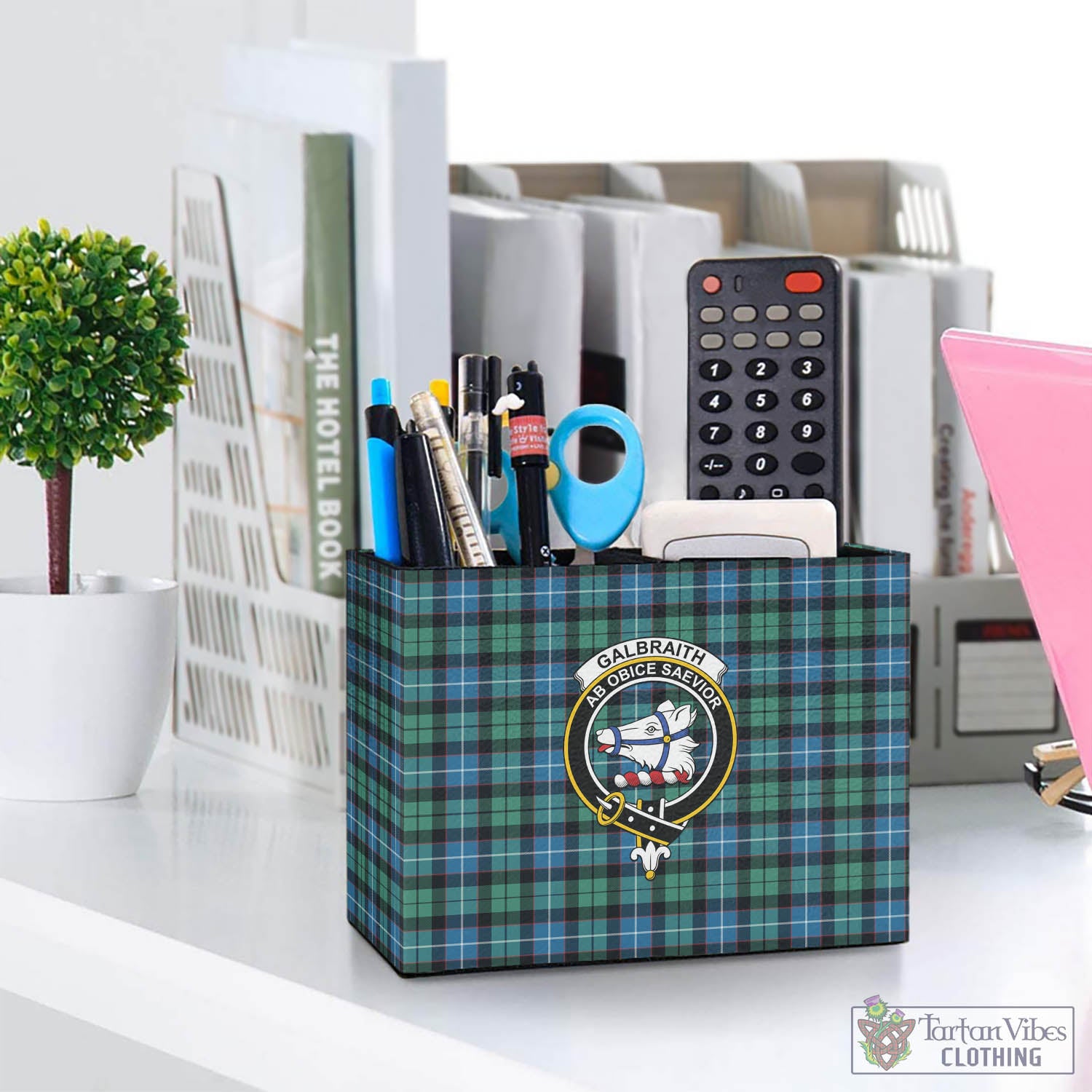 Tartan Vibes Clothing Galbraith Ancient Tartan Pen Holder with Family Crest