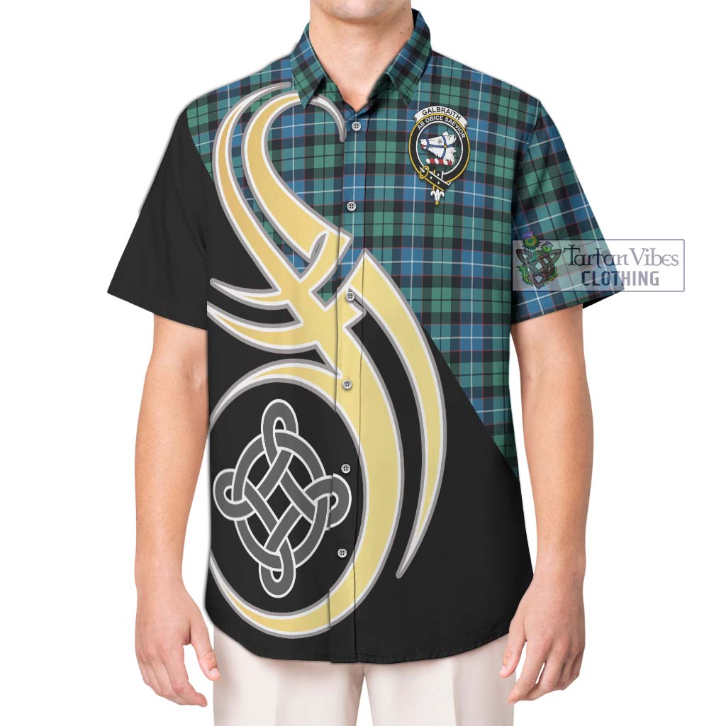 Galbraith Ancient Tartan Short Sleeve Button Shirt with Family Crest and Celtic Symbol Style Kid - Tartan Vibes Clothing