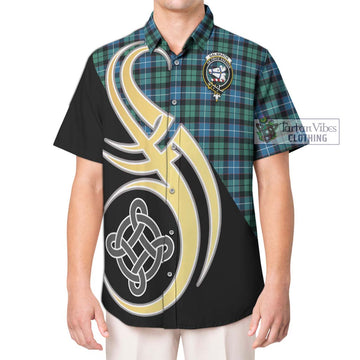 Galbraith Ancient Tartan Short Sleeve Button Shirt with Family Crest and Celtic Symbol Style