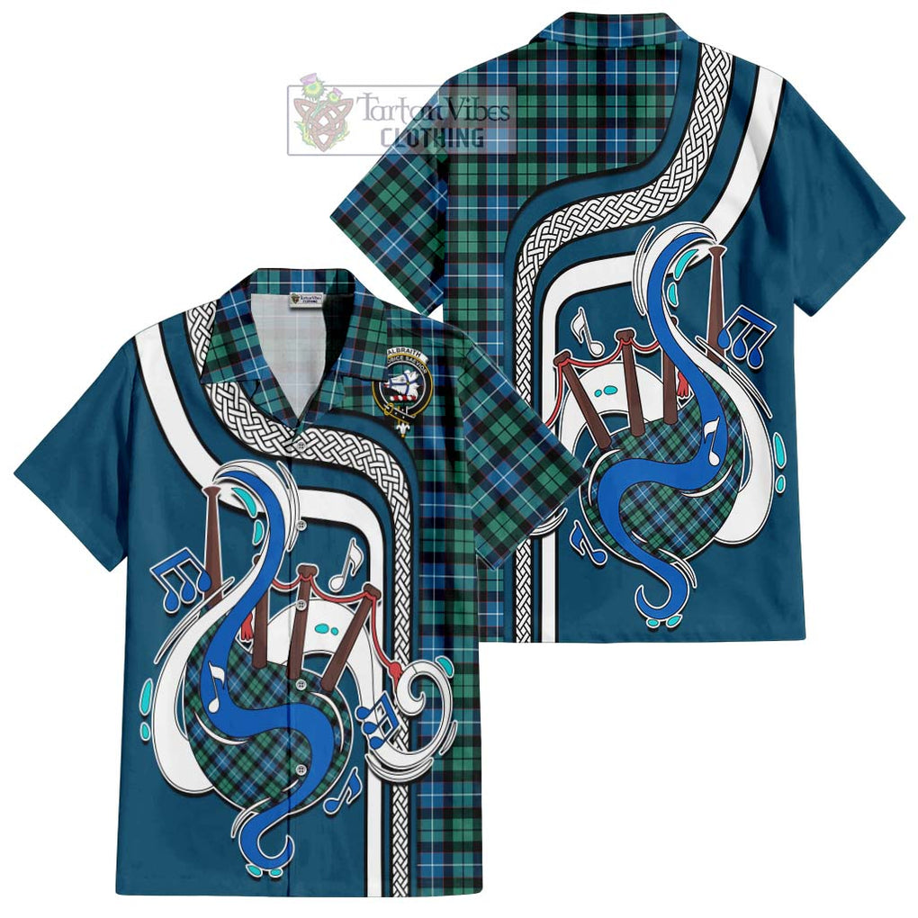 Galbraith Ancient Tartan Short Sleeve Button Shirt with Epic Bagpipe Style Kid - Tartanvibesclothing Shop