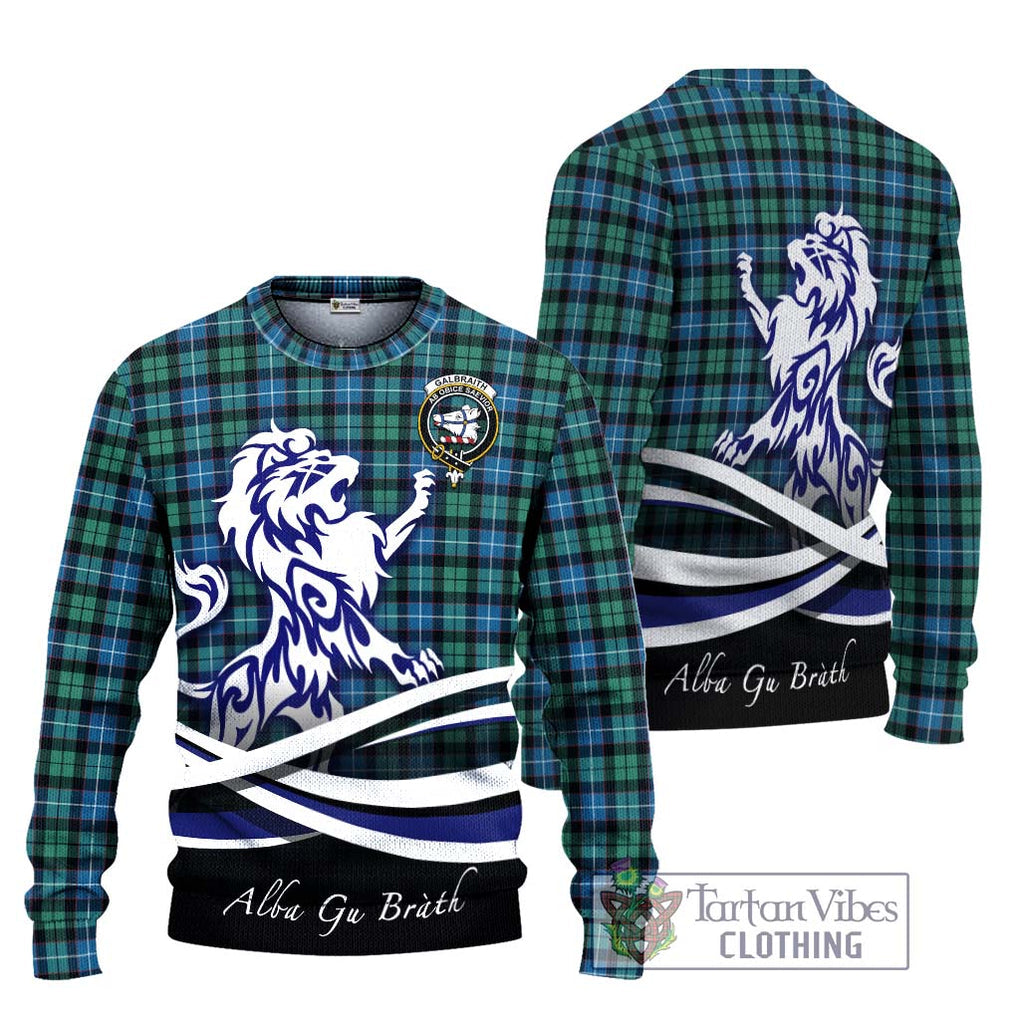 Galbraith Ancient Tartan Knitted Sweater with Alba Gu Brath Regal Lion Emblem Unisex - Tartanvibesclothing Shop