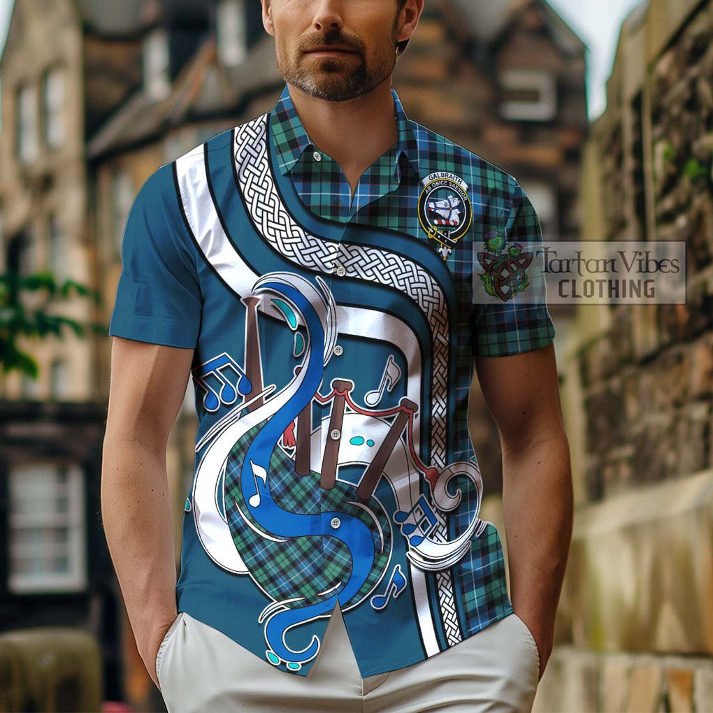 Galbraith Ancient Tartan Short Sleeve Button Shirt with Epic Bagpipe Style - Tartanvibesclothing Shop