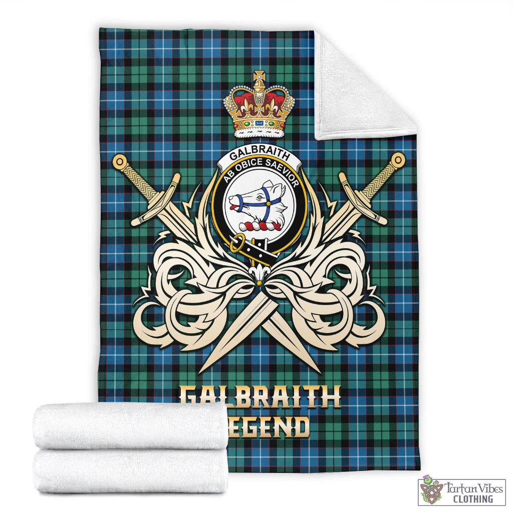 Tartan Vibes Clothing Galbraith Ancient Tartan Blanket with Clan Crest and the Golden Sword of Courageous Legacy