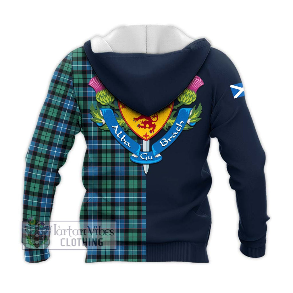 Tartan Vibes Clothing Galbraith Ancient Tartan Knitted Hoodie with Scottish Lion Royal Arm Half Style