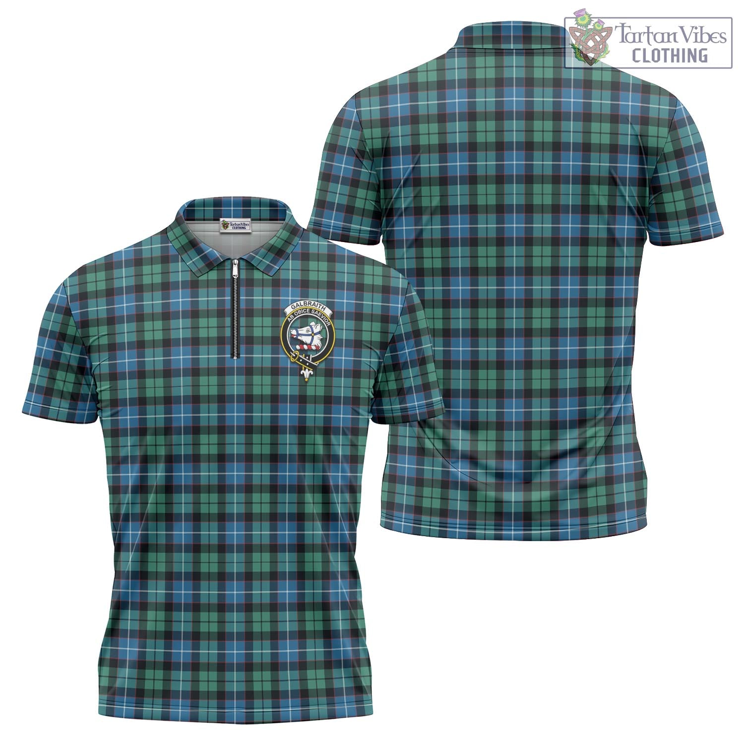 Tartan Vibes Clothing Galbraith Ancient Tartan Zipper Polo Shirt with Family Crest