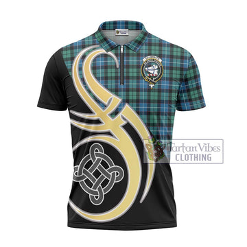 Galbraith Ancient Tartan Zipper Polo Shirt with Family Crest and Celtic Symbol Style