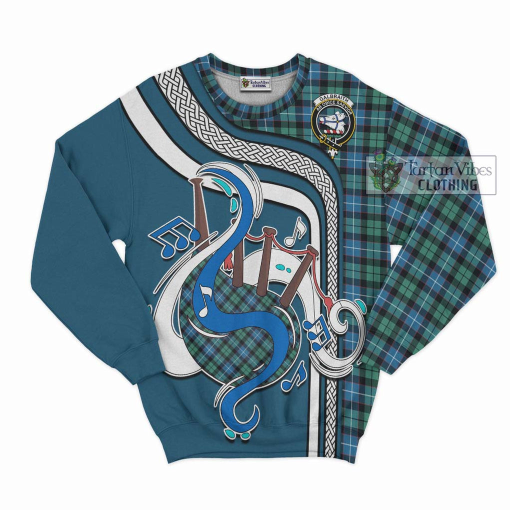 Galbraith Ancient Tartan Sweatshirt with Epic Bagpipe Style - Tartanvibesclothing Shop