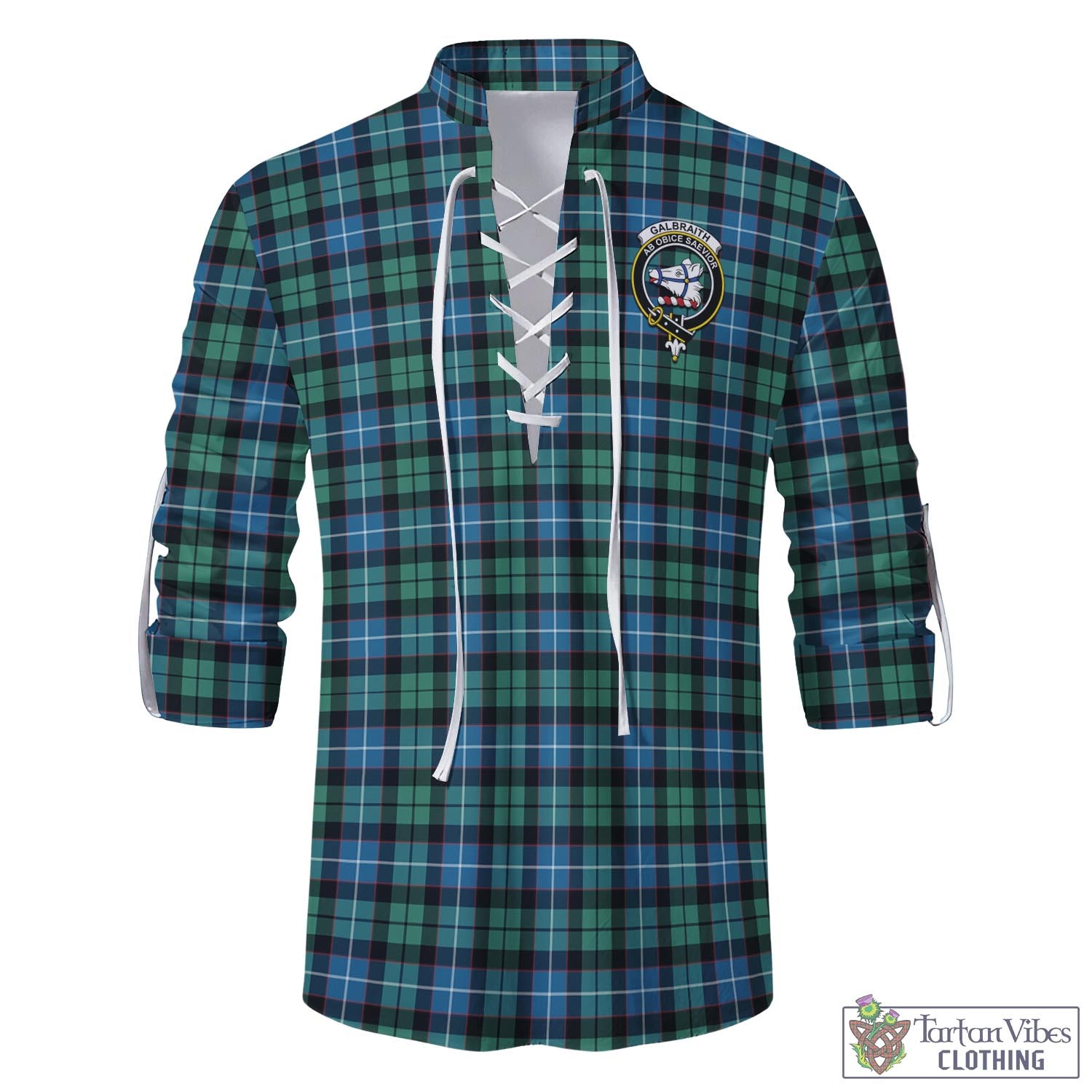 Tartan Vibes Clothing Galbraith Ancient Tartan Men's Scottish Traditional Jacobite Ghillie Kilt Shirt with Family Crest