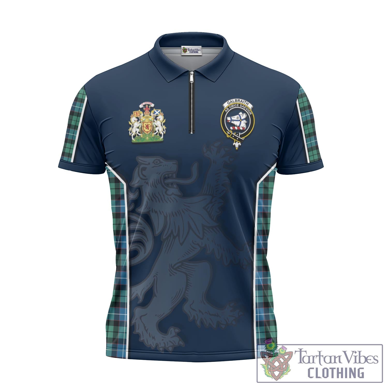 Tartan Vibes Clothing Galbraith Ancient Tartan Zipper Polo Shirt with Family Crest and Lion Rampant Vibes Sport Style