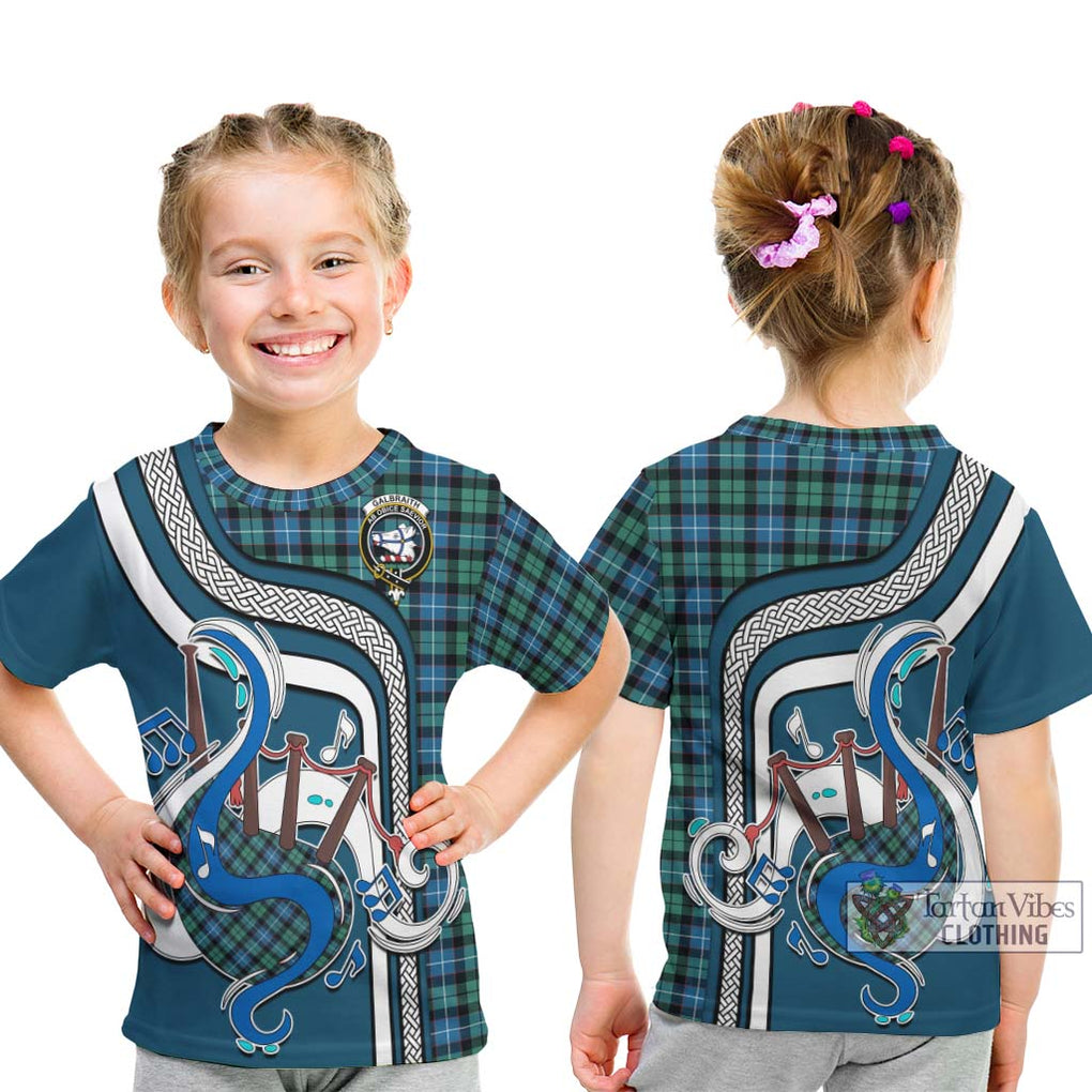 Tartan Vibes Clothing Galbraith Ancient Tartan Kid T-Shirt with Epic Bagpipe Style