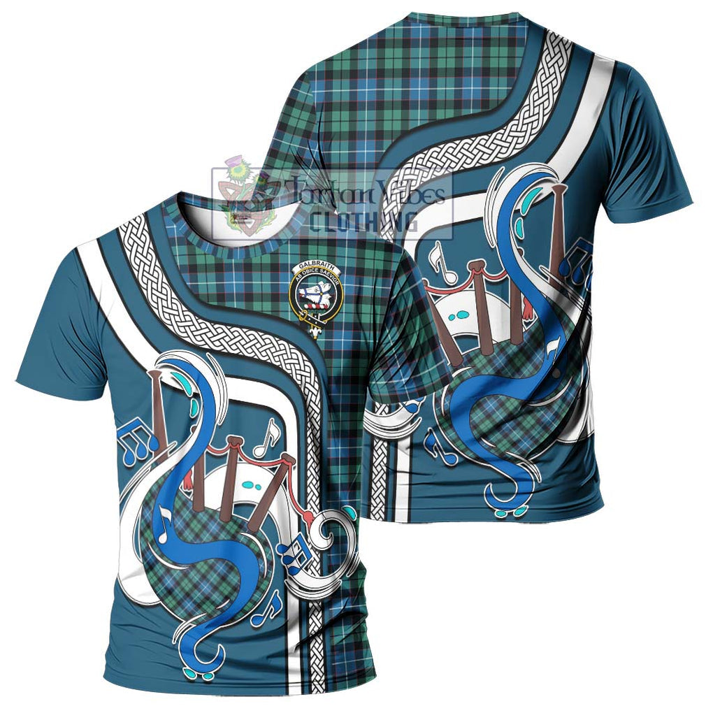 Galbraith Ancient Tartan T-Shirt with Epic Bagpipe Style - Tartanvibesclothing Shop