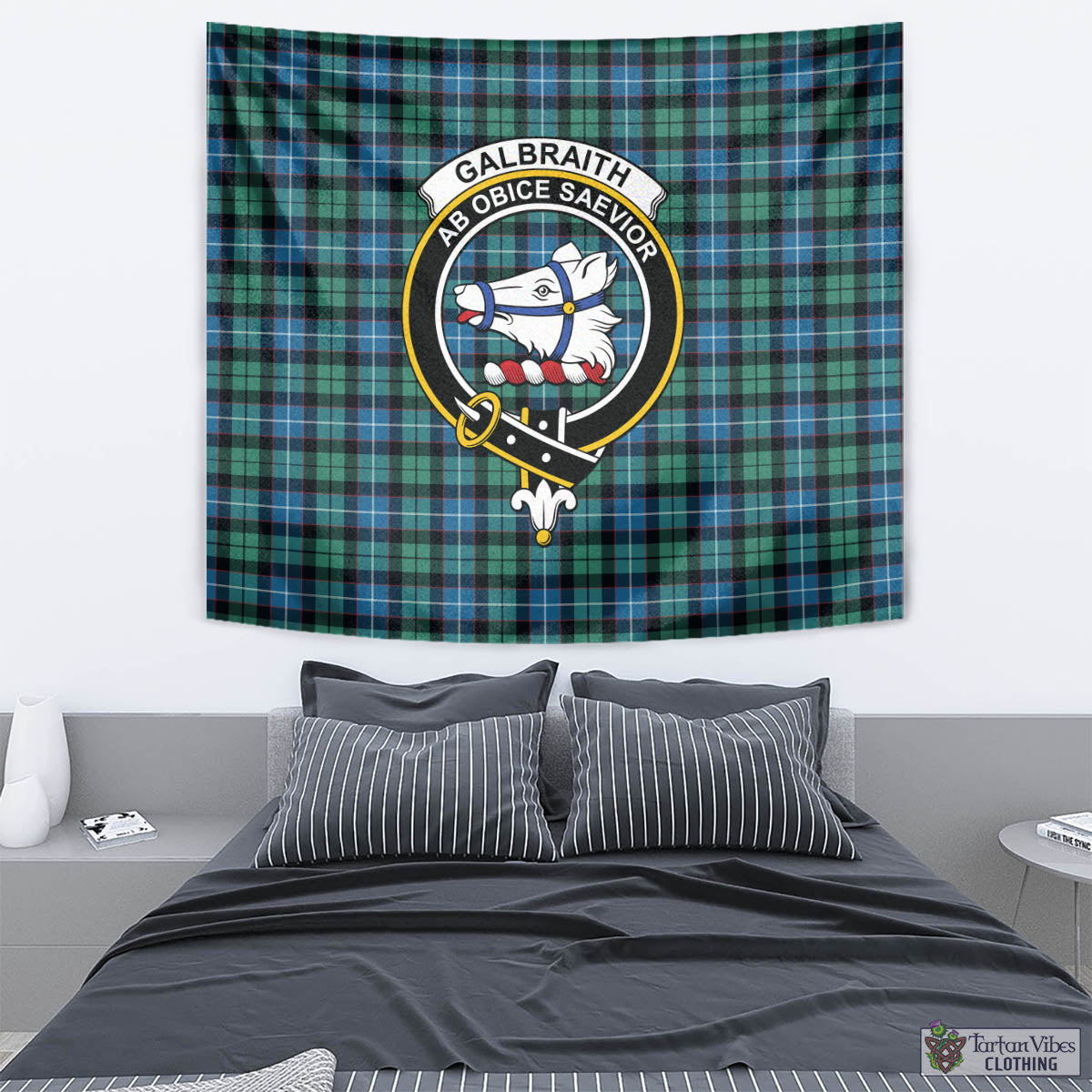 Tartan Vibes Clothing Galbraith Ancient Tartan Tapestry Wall Hanging and Home Decor for Room with Family Crest